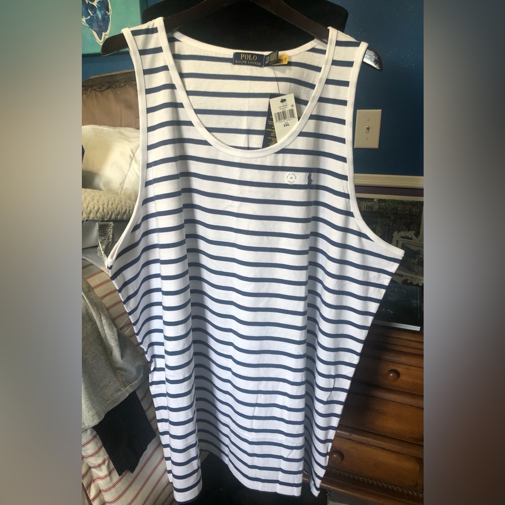 NWT Polo Ralph Lauren White and Navy Striped Polo Tank top Sz. XXL